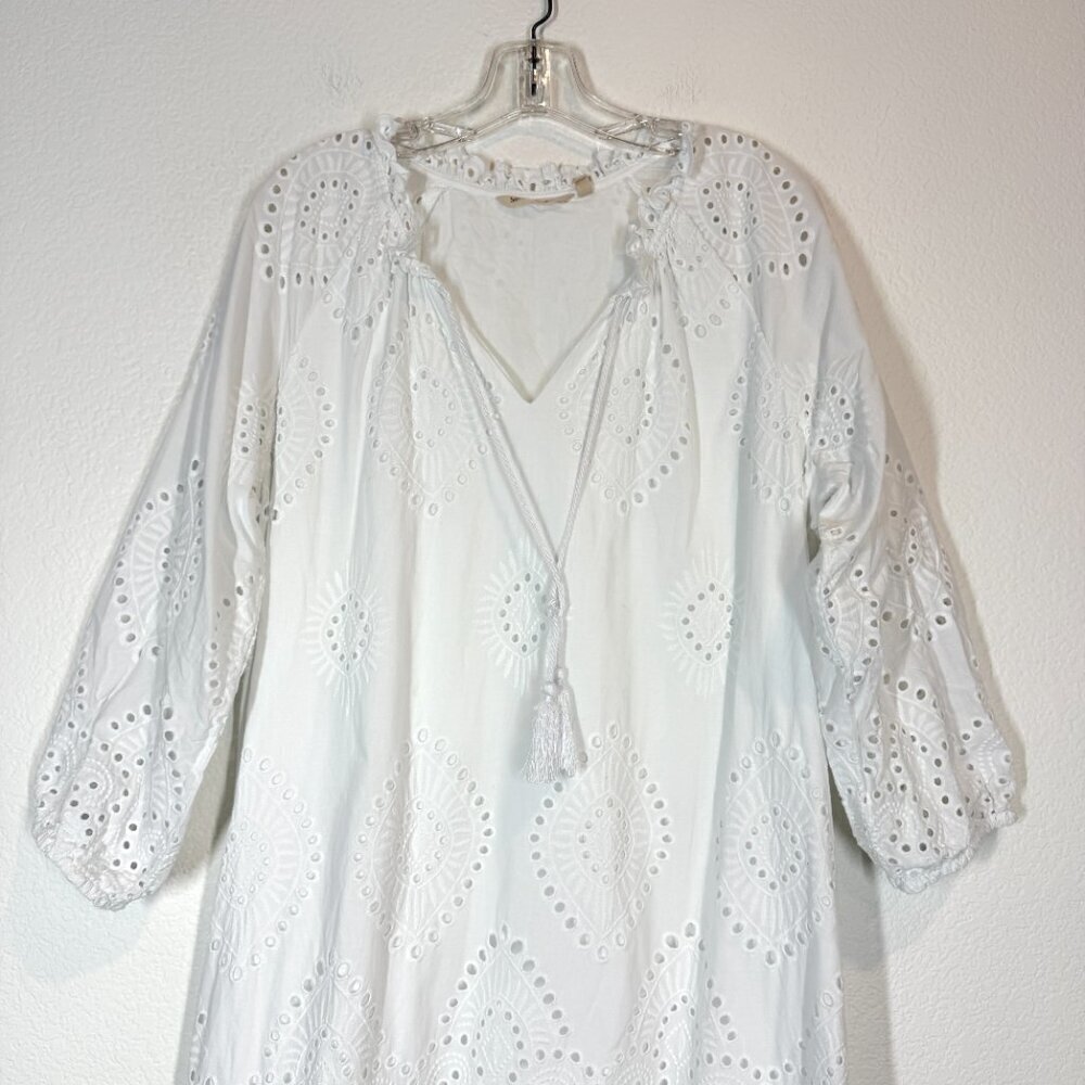 Soft Surroundings White Midi Dress Eyelet City of Gardens Cotton Summer Large - Picture 4 of 9